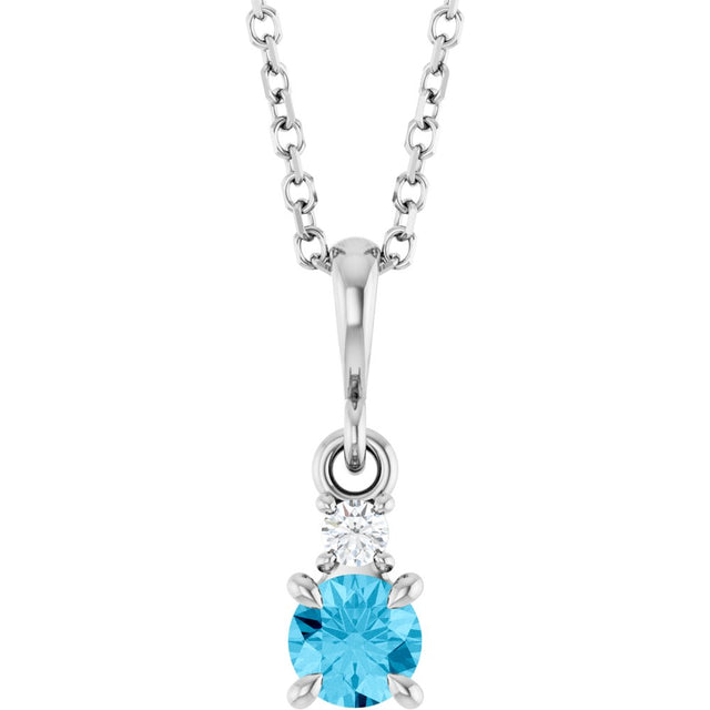 Sterling Silver Natural Aquamarine & .03 CT Natural Diamond 16-18" Necklace