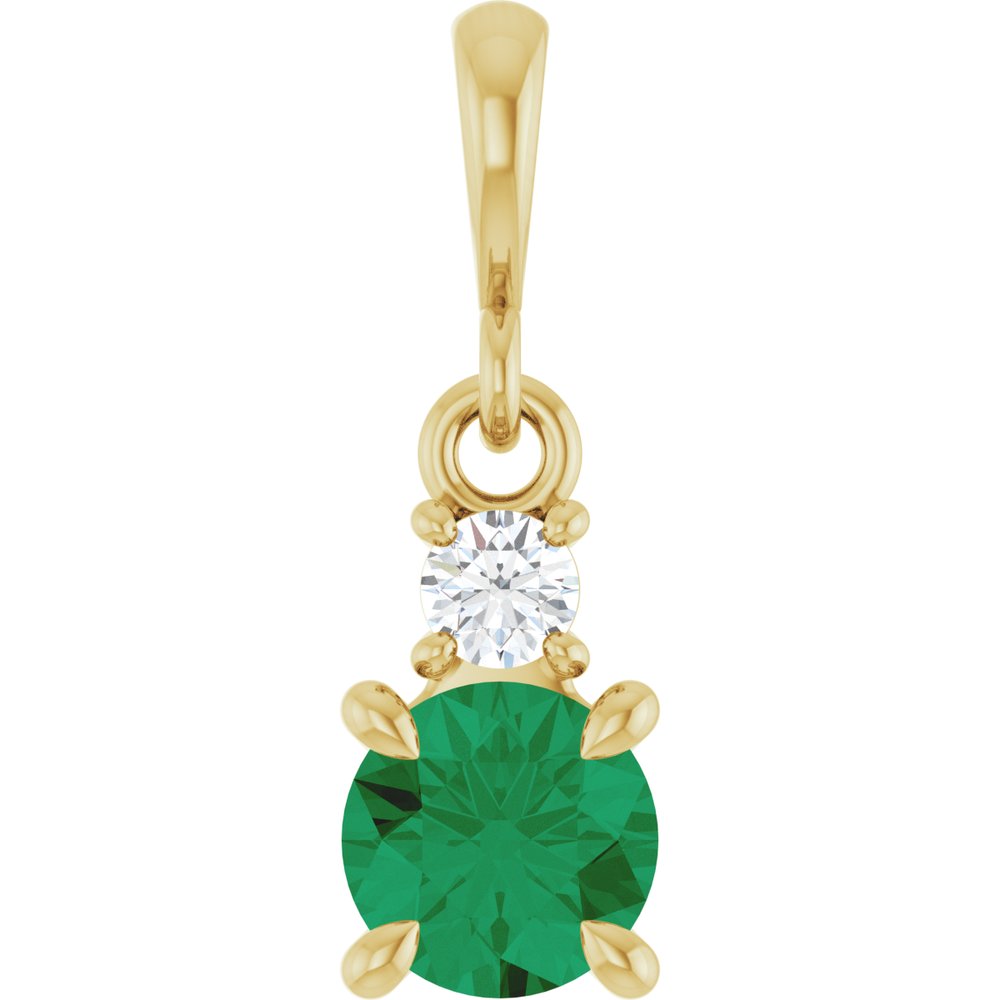 14K Yellow Gold Lab-Grown Emerald & .06 CT Natural Diamond Pendant