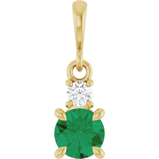 14K Yellow Gold Lab-Grown Emerald & .06 CT Natural Diamond Pendant