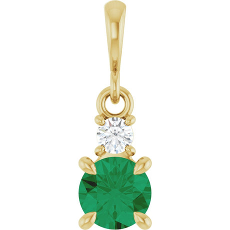 14K Yellow Gold Lab-Grown Emerald & .06 CT Natural Diamond Pendant