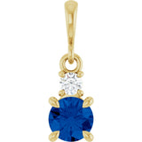 14K Yellow Gold Lab-Grown Blue Sapphire & .06 CT Natural Diamond Pendant