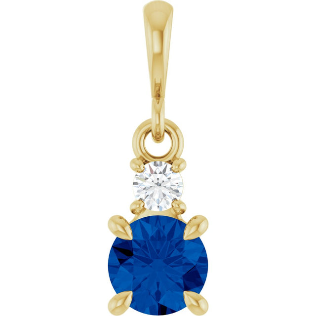 14K Yellow Gold Lab-Grown Blue Sapphire & .06 CT Natural Diamond Pendant