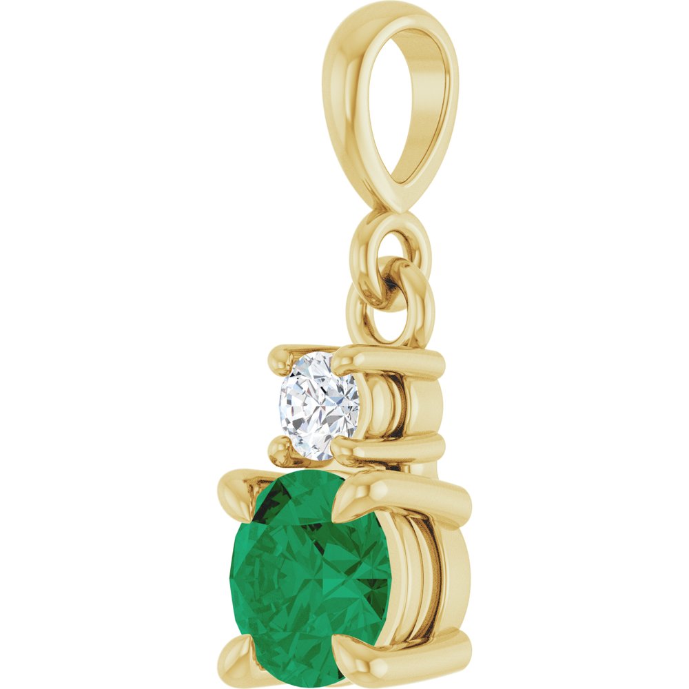14K Yellow Gold Lab-Grown Emerald & .06 CT Natural Diamond Pendant