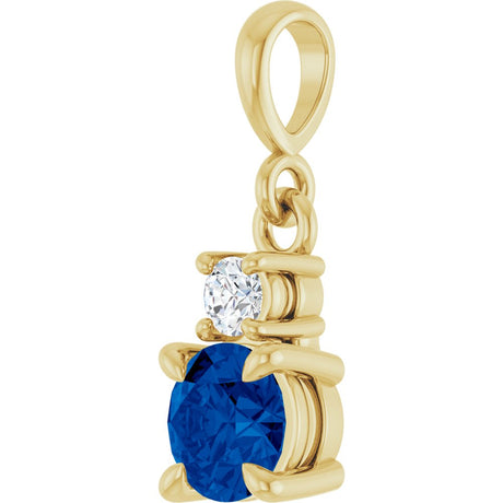 14K Yellow Gold Lab-Grown Blue Sapphire & .06 CT Natural Diamond Pendant