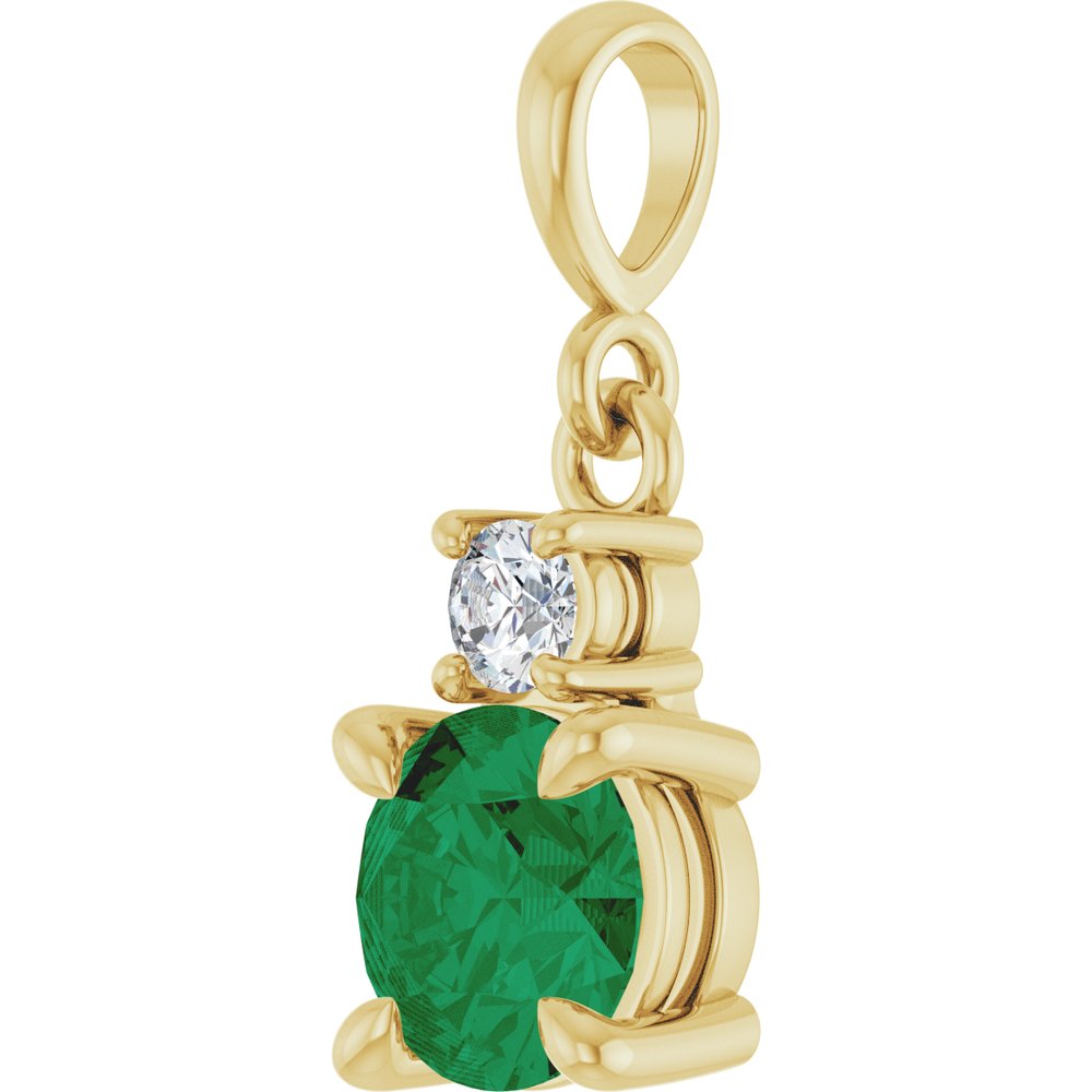 14K Yellow Gold Lab-Grown Emerald & .07 CT Natural Diamond Pendant
