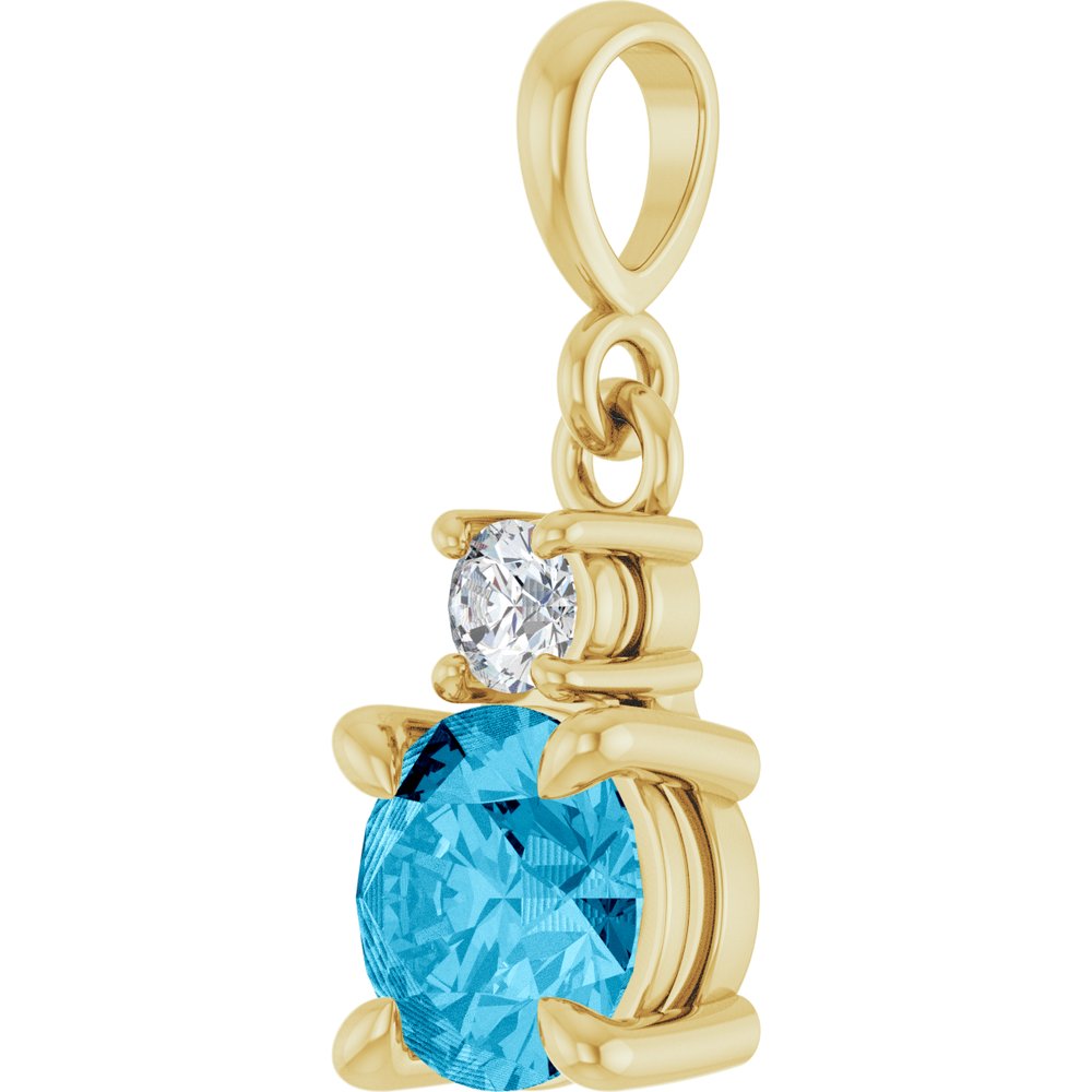14K Yellow Gold Natural Aquamarine & .07 CT Natural Diamond Pendant
