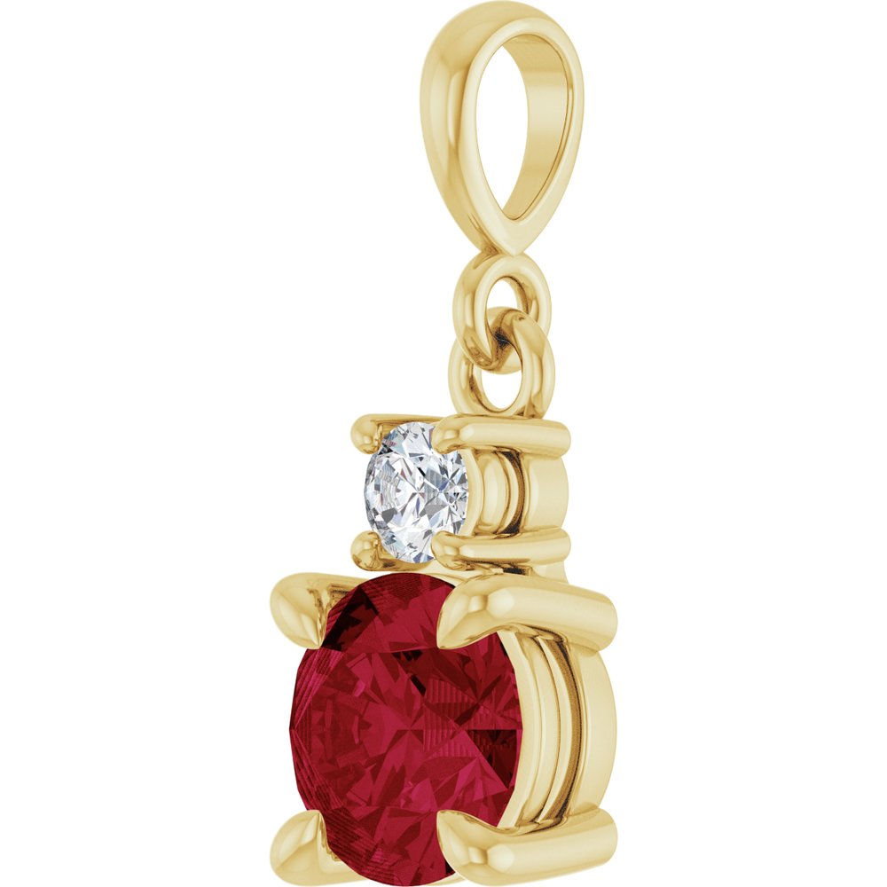 14K Yellow Gold Lab-Grown Ruby & .07 CT Natural Diamond Pendant