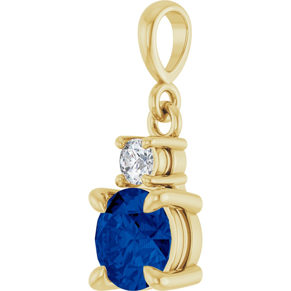 14K Yellow Gold Lab-Grown Blue Sapphire & .07 CT Natural Diamond Pendant