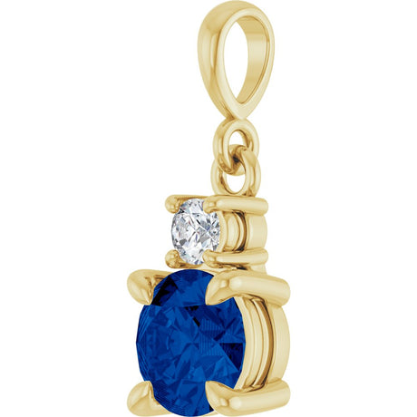 14K Yellow Gold Lab-Grown Blue Sapphire & .07 CT Natural Diamond Pendant
