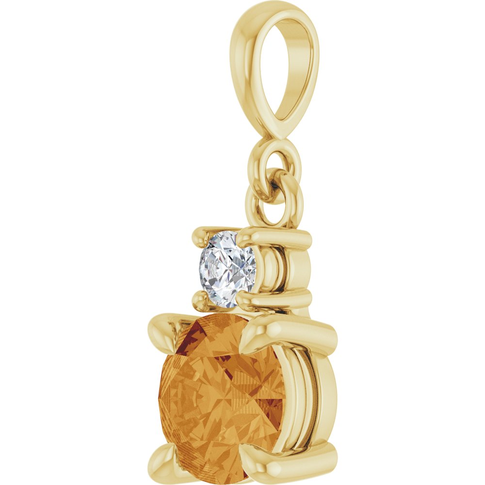 14K Yellow Gold Natural Citrine & .07 CT Natural Diamond Pendant