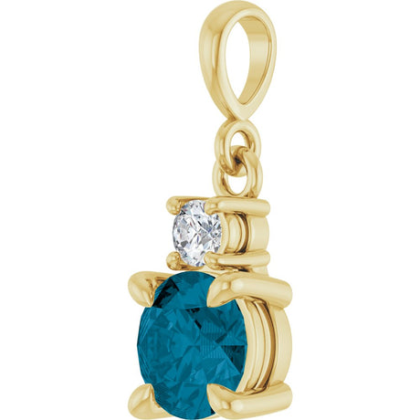 14K Yellow Gold Natural London Blue Topaz & .07 CT Natural Diamond Pendant