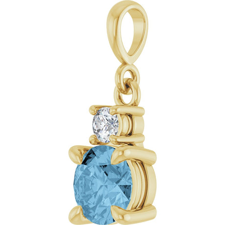14K Yellow Gold Natural Sky Blue Topaz & .07 CT Natural Diamond Pendant