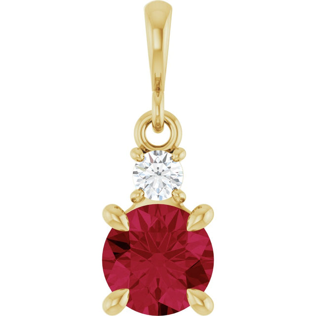 14K Yellow Gold Lab-Grown Ruby & .07 CT Natural Diamond Pendant