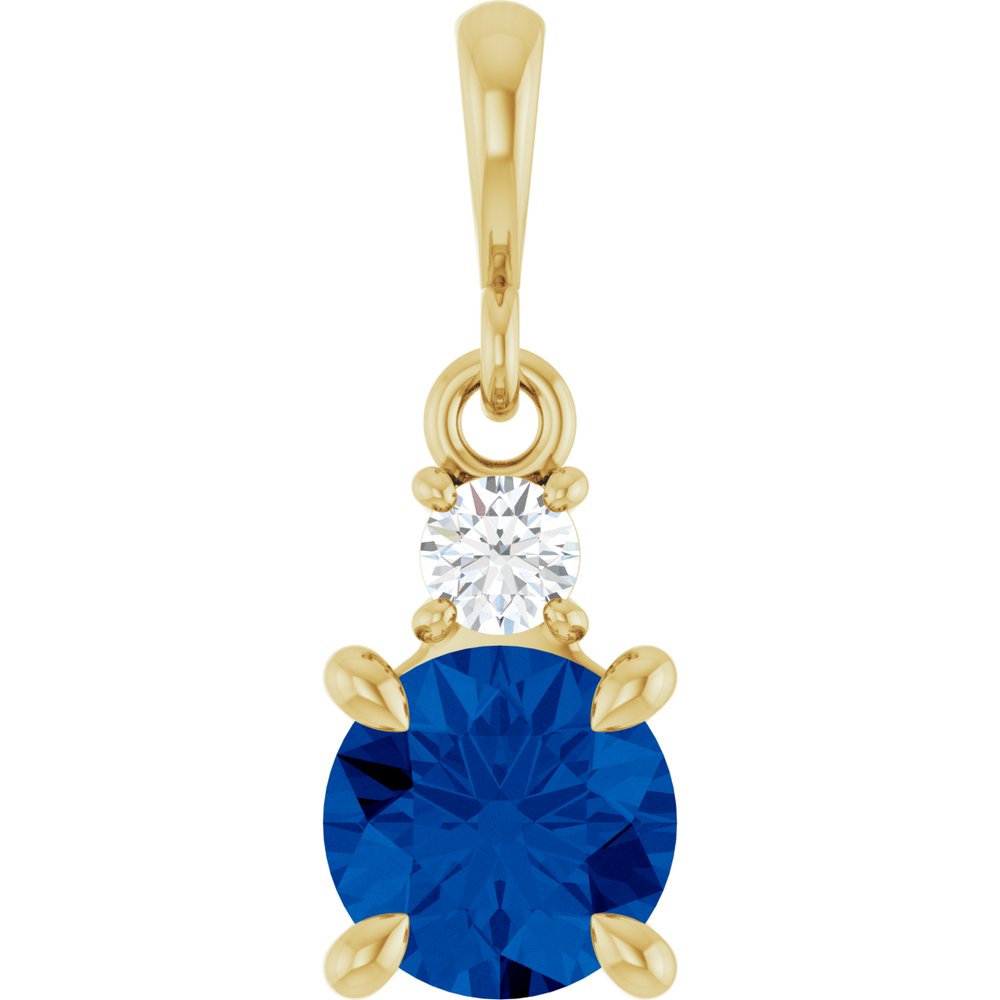 14K Yellow Gold Lab-Grown Blue Sapphire & .07 CT Natural Diamond Pendant