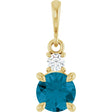 14K Yellow Gold Natural London Blue Topaz & .07 CT Natural Diamond Pendant