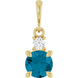 14K Yellow Gold Natural London Blue Topaz & .07 CT Natural Diamond Pendant