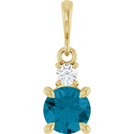 14K Yellow Gold Natural London Blue Topaz & .07 CT Natural Diamond Pendant