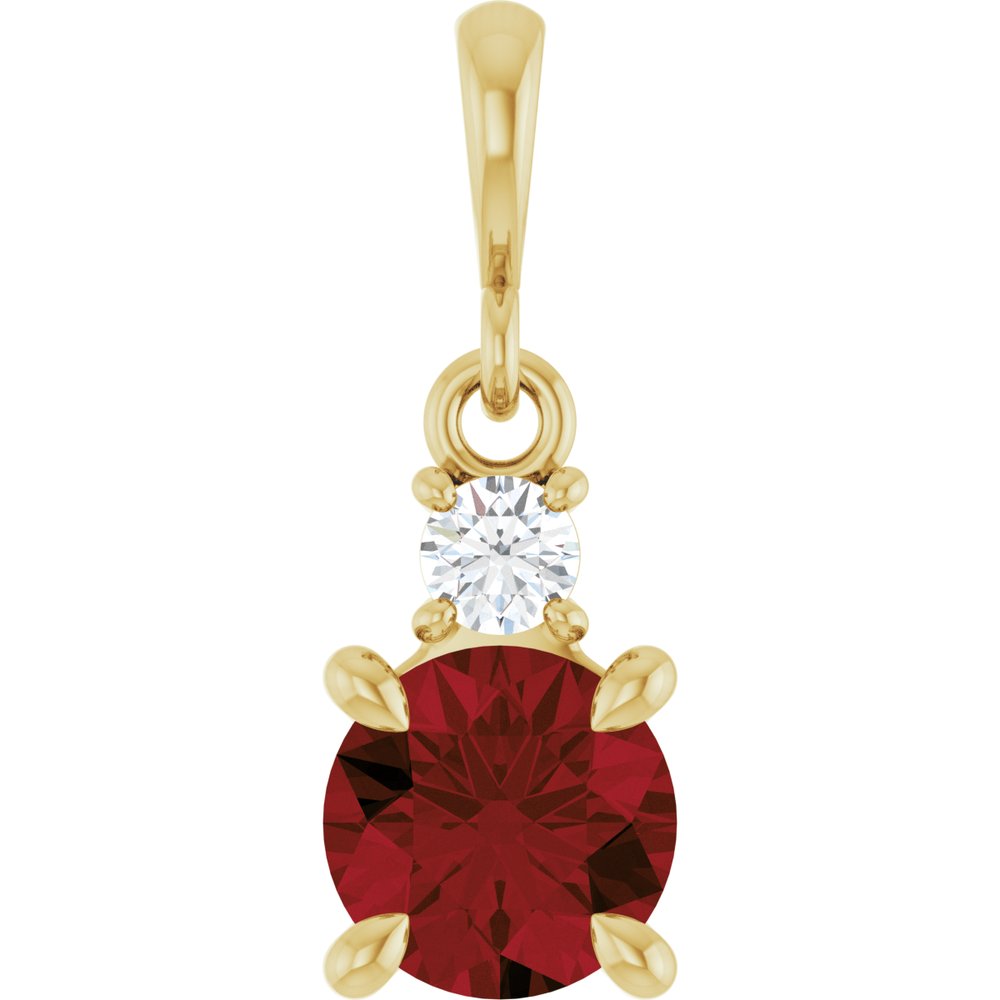 14K Yellow Gold Natural Mozambique Garnet & .07 CT Natural Diamond Pendant
