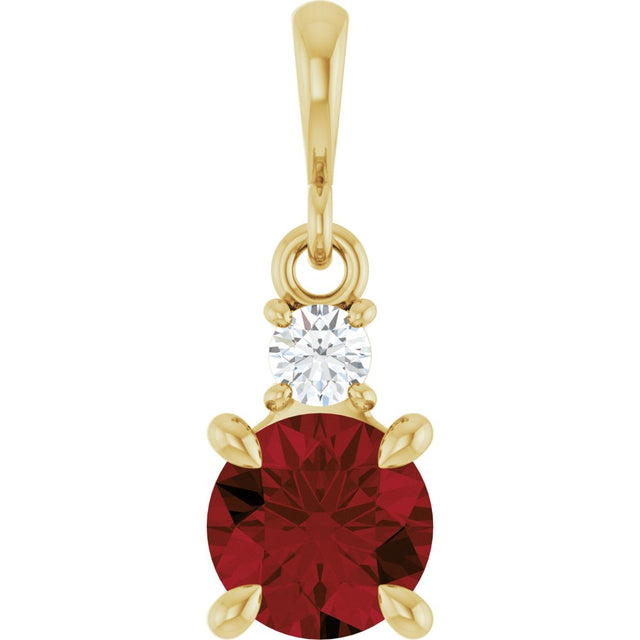 14K Yellow Gold Natural Mozambique Garnet & .07 CT Natural Diamond Pendant