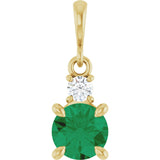 14K Yellow Gold Lab-Grown Emerald & .07 CT Natural Diamond Pendant