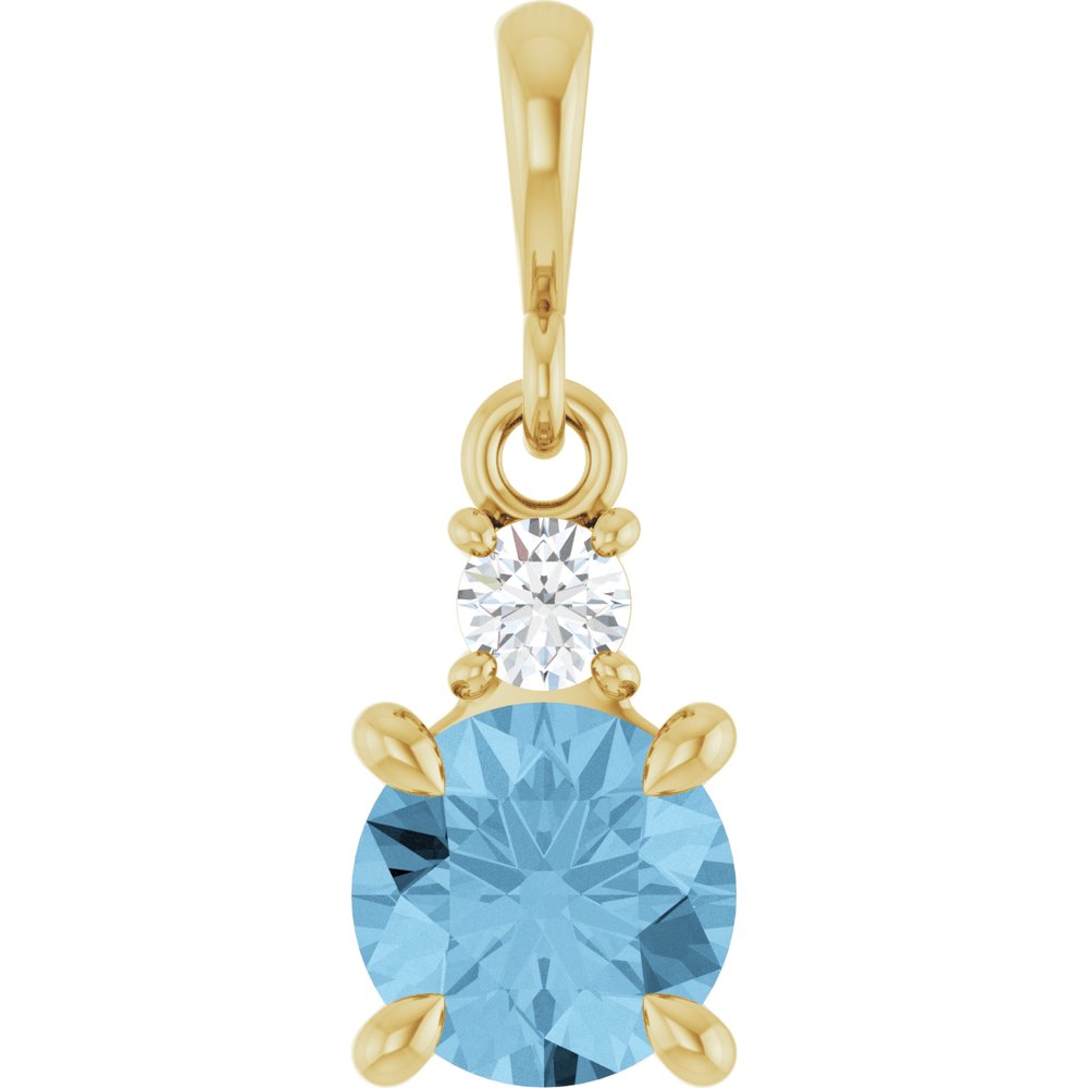 14K Yellow Gold Natural Sky Blue Topaz & .07 CT Natural Diamond Pendant