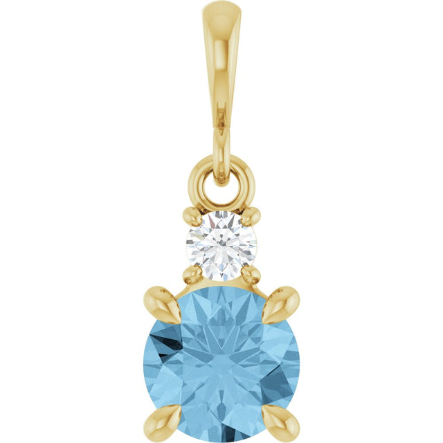 14K Yellow Gold Natural Sky Blue Topaz & .07 CT Natural Diamond Pendant