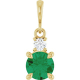 14K Yellow Gold Lab-Grown Emerald & .07 CT Natural Diamond Pendant