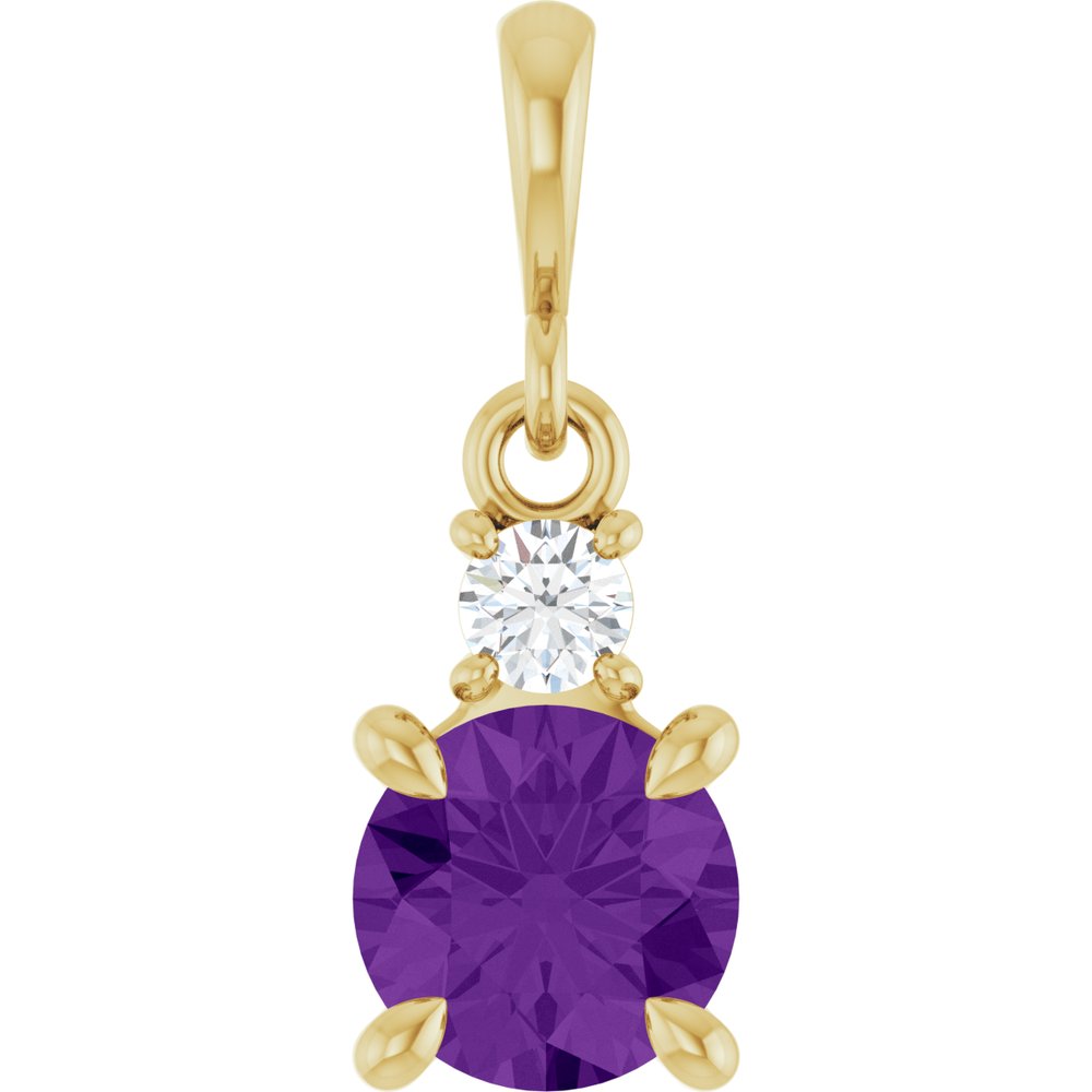 14K Yellow Gold Natural Amethyst & .07 CT Natural Diamond Pendant