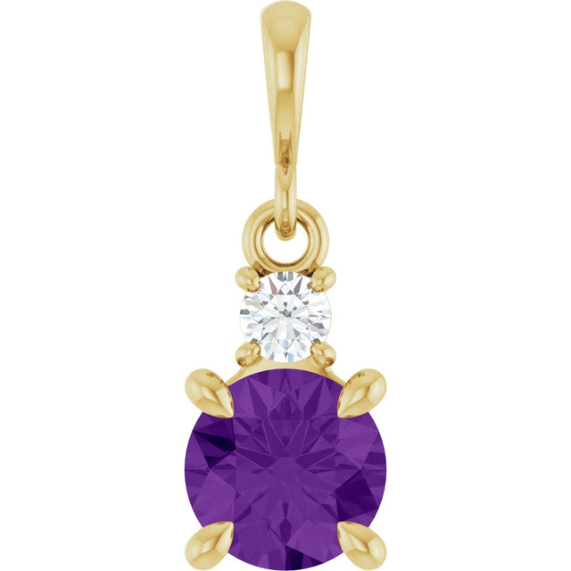 14K Yellow Gold Natural Amethyst & .07 CT Natural Diamond Pendant