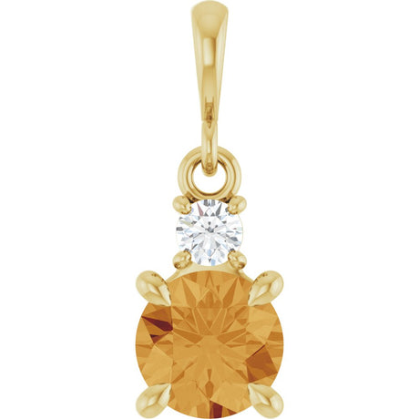 14K Yellow Gold Natural Citrine & .07 CT Natural Diamond Pendant