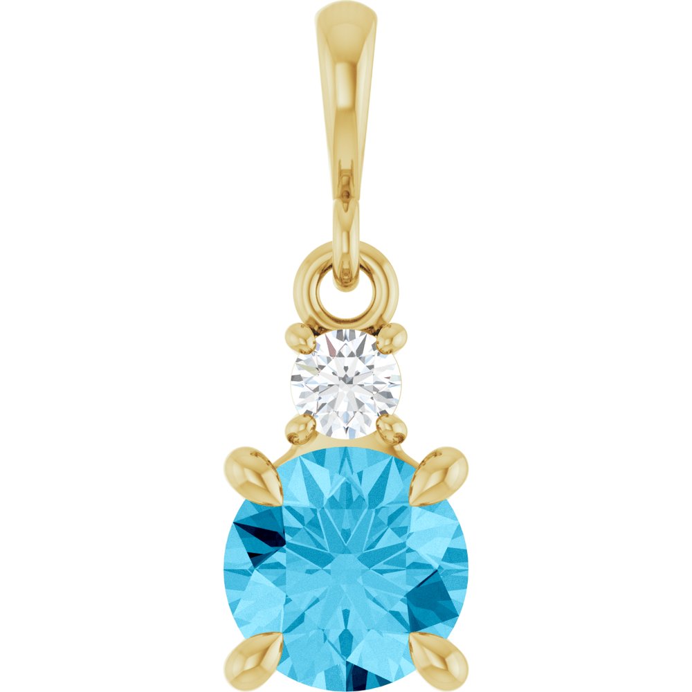 14K Yellow Gold Natural Aquamarine & .07 CT Natural Diamond Pendant