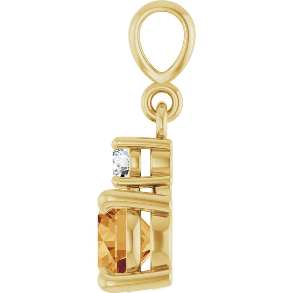 14K Yellow Gold Natural Citrine & .07 CT Natural Diamond Pendant