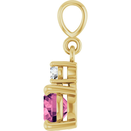 14K Yellow Gold Natural Pink Tourmaline & .07 CT Natural Diamond Pendant