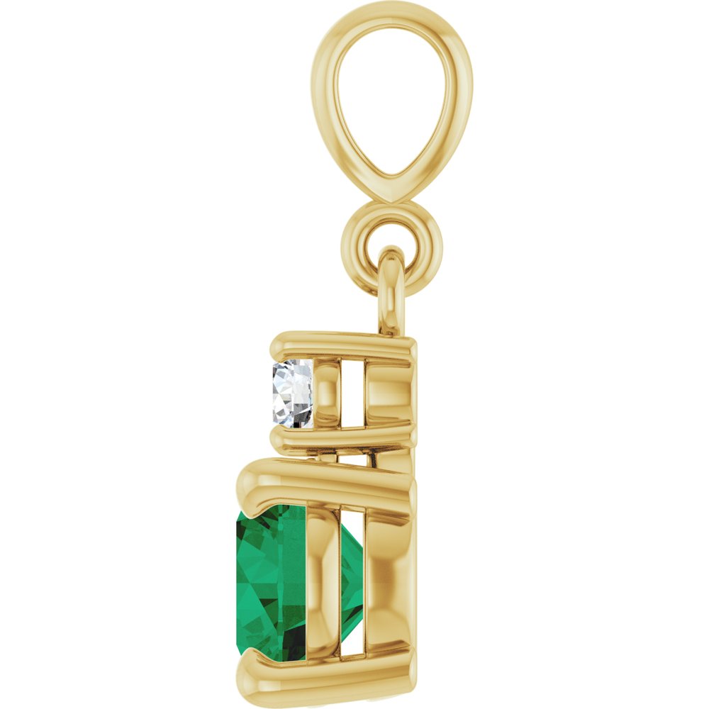 14K Yellow Gold Lab-Grown Emerald & .07 CT Natural Diamond Pendant
