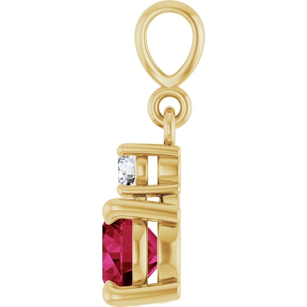 14K Yellow Gold Lab-Grown Ruby & .07 CT Natural Diamond Pendant
