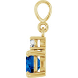 14K Yellow Gold Lab-Grown Blue Sapphire & .07 CT Natural Diamond Pendant