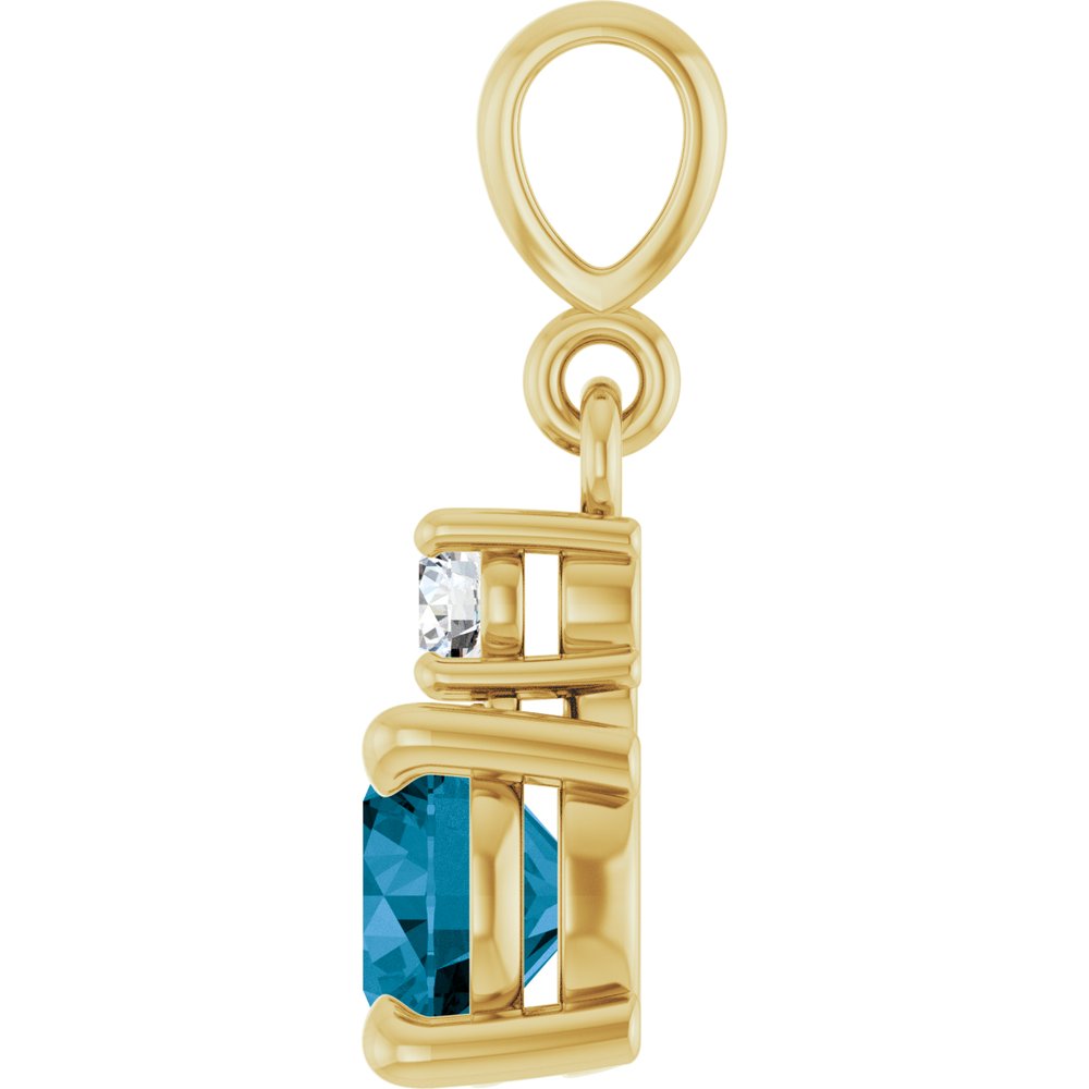 14K Yellow Gold Natural London Blue Topaz & .07 CT Natural Diamond Pendant