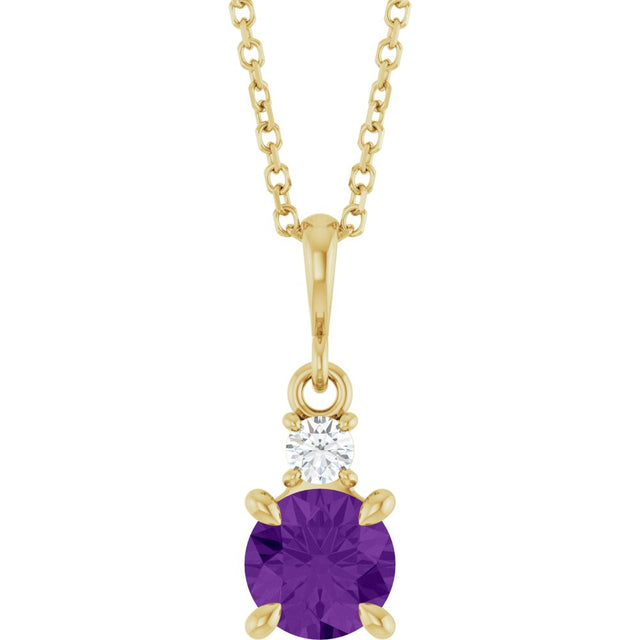 14K Yellow Gold Natural Amethyst & .07 CT Natural Diamond 16-18" Necklace