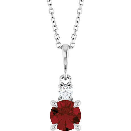 Sterling Silver Natural Mozambique Garnet & .07 CT Natural Diamond 16-18" Necklace