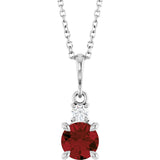 Sterling Silver Natural Mozambique Garnet & .07 CT Natural Diamond 16-18" Necklace