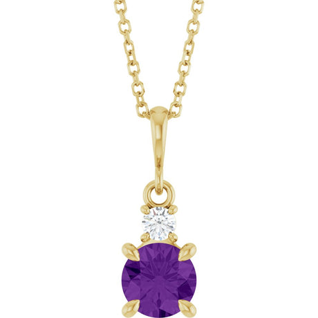 14K Yellow Gold Natural Amethyst & .07 CT Natural Diamond 16-18" Necklace