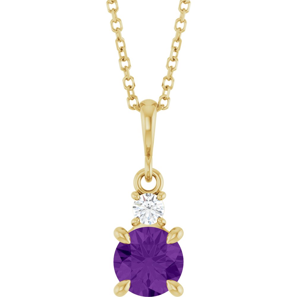 14K Yellow Gold Natural Amethyst & .07 CT Natural Diamond 16-18" Necklace