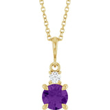 14K Yellow Gold Natural Amethyst & .07 CT Natural Diamond 16-18" Necklace