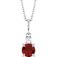 Sterling Silver Natural Mozambique Garnet & .07 CT Natural Diamond 16-18" Necklace