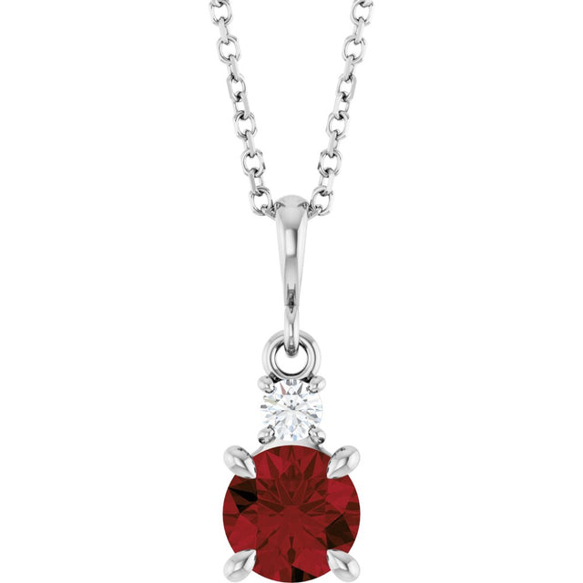Sterling Silver Natural Mozambique Garnet & .07 CT Natural Diamond 16-18" Necklace