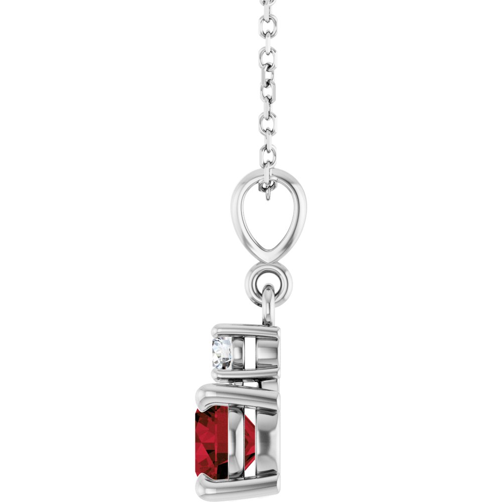 Sterling Silver Natural Mozambique Garnet & .07 CT Natural Diamond 16-18" Necklace