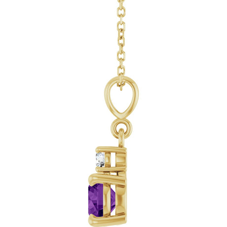 14K Yellow Gold Natural Amethyst & .07 CT Natural Diamond 16-18" Necklace
