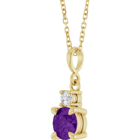 14K Yellow Gold Natural Amethyst & .07 CT Natural Diamond 16-18" Necklace