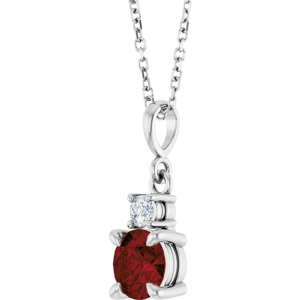 Sterling Silver Natural Mozambique Garnet & .07 CT Natural Diamond 16-18" Necklace