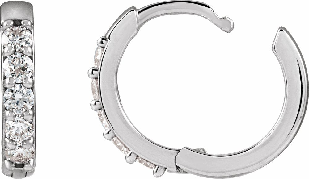 14K White Gold 1/4 CTW Natural Diamond Hinged 12.5 mm Hoop Earrings